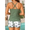 Women Tankini Swimsuits with Shorts – Two Piece Tummy Control Bathing Suits Top with Two Pockets Bottom Swimwear(Palm Print Green)