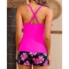 Women Tankini Swimsuits with Shorts – Two Piece Tummy Control Bathing Suits Top with Two Pockets Bottom Swimwear(Pink Floral)