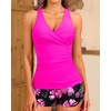 Women Tankini Swimsuits with Shorts – Two Piece Tummy Control Bathing Suits Top with Two Pockets Bottom Swimwear(Pink Floral)