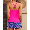 Women Tankini Swimsuits with Shorts – Two Piece Tummy Control Bathing Suits Top with Two Pockets Bottom Swimwear(Pink Paisley)