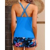Women Tankini Swimsuits with Shorts – Two Piece Tummy Control Bathing Suits Top with Two Pockets Bottom Swimwear(Vivid Blue Floral)
