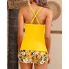 Women Tankini Swimsuits with Shorts – Two Piece Tummy Control Bathing Suits Top with Two Pockets Bottom Swimwear(Yellow Flowers)