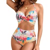 High Waisted Underwire Bikini Sets – Women 2025 Two Piece Swimsuits Halter Bathing Suits with Tummy Control Bottom(Colorful Floral)