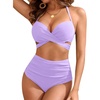 High Waisted Underwire Bikini Sets – Women 2025 Two Piece Swimsuits Halter Bathing Suits with Tummy Control Bottom(Light Lavender)