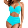High Waisted Underwire Bikini Sets – Women 2025 Two Piece Swimsuits Halter Bathing Suits with Tummy Control Bottom(Teal)