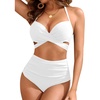 High Waisted Underwire Bikini Sets – Women 2025 Two Piece Swimsuits Halter Bathing Suits with Tummy Control Bottom(White)