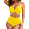 High Waisted Underwire Bikini Sets – Women 2025 Two Piece Swimsuits Halter Bathing Suits with Tummy Control Bottom(Yellow)