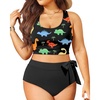 Plus Size Two Piece Swimsuits – Women High Waisted Bikini Scoop Neck Bathing Suit Swimwear(Dinosaur Print)