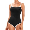 Tempt Me Athletic One Piece Swimsuits for Women Training Sport Tummy Control Bathing Suits(Black White-ribbed)