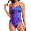 Tempt Me Athletic One Piece Swimsuits for Women Training Sport Tummy Control Bathing Suits(Blue Purple Leaves)
