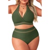 Tempt Me Women Plus Size Bikini High Waisted Swimsuits Mesh Tummy Control Two Piece Bathing Suit(Army Green)