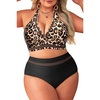 Tempt Me Women Plus Size Bikini High Waisted Swimsuits Mesh Tummy Control Two Piece Bathing Suit(Black Leopard)