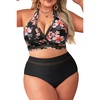 Tempt Me Women Plus Size Bikini High Waisted Swimsuits Mesh Tummy Control Two Piece Bathing Suit(Pink Floral)
