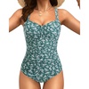 Tempt Me Women Ruched Slimming One Piece Swimsuits Tummy Control Vintage Bathing Suits(Green Floral)
