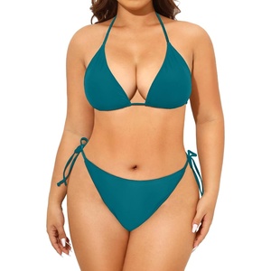 Tempt Me Women Plus Size Sexy Bikini Set String Two Piece Bathing Suit Halter Tie Side Swimsuit(Dark Teal)