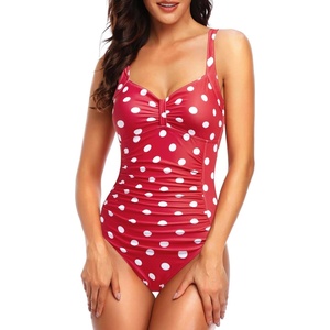 Tempt Me Women Ruched Slimming One Piece Swimsuits Tummy Control Vintage Bathing Suits(Red Dot)