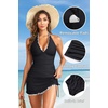 Women Tankini Swimsuits with Skirt – Two Piece Tummy Control Bathing Suit Halter V Neck 2026 Swimwear(Black)