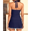 Women Tankini Swimsuits with Skirt – Two Piece Tummy Control Bathing Suit Halter V Neck 2026 Swimwear(Navy and Pattern)