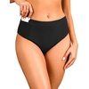 Tempt Me Mid Waist Bikini Bottoms-Full Coverage Bathing Suit Bottom with Pockets(Black)