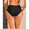 Tempt Me Mid Waist Bikini Bottoms-Full Coverage Bathing Suit Bottom with Pockets(Black)