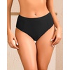 Tempt Me Mid Waist Bikini Bottoms-Full Coverage Bathing Suit Bottom with Pockets(Black)