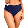 Tempt Me Mid Waist Bikini Bottoms-Full Coverage Bathing Suit Bottom with Pockets(Navy Blue)