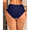 Tempt Me Mid Waist Bikini Bottoms-Full Coverage Bathing Suit Bottom with Pockets(Navy Blue)