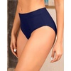 Tempt Me Mid Waist Bikini Bottoms-Full Coverage Bathing Suit Bottom with Pockets(Navy Blue)