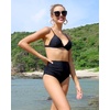 Tempt Me Women High Waisted Bikini Bottom Retro Ruched Swim Bottom Shirred Tankinis Brief(Black)
