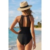 Tempt Me Women One Piece Swimsuit High Neck Plunge Ruched Tummy Control Bathing Suit(Black)
