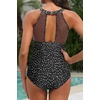 Tempt Me Women One Piece Swimsuit High Neck Plunge Ruched Tummy Control Bathing Suit(Black Dot)