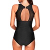 Tempt Me Women One Piece Swimsuit High Neck Plunge Ruched Tummy Control Bathing Suit(Black New 2)