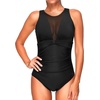 Tempt Me Women One Piece Swimsuit High Neck Plunge Ruched Tummy Control Bathing Suit(Black New 2)
