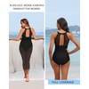Tempt Me Women One Piece Swimsuit High Neck Plunge Ruched Tummy Control Bathing Suit(Black With Sarong Set)