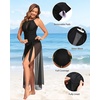 Tempt Me Women One Piece Swimsuit High Neck Plunge Ruched Tummy Control Bathing Suit(Black With Sarong Set)
