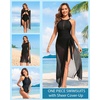 Tempt Me Women One Piece Swimsuit High Neck Plunge Ruched Tummy Control Bathing Suit(Black With Sarong Set)