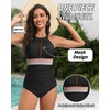 Tempt Me Women One Piece Swimsuit High Neck Plunge Ruched Tummy Control Bathing Suit(Black-color Block Trim)