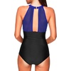 Tempt Me Women One Piece Swimsuit High Neck Plunge Ruched Tummy Control Bathing Suit(Blue Black)