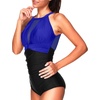 Tempt Me Women One Piece Swimsuit High Neck Plunge Ruched Tummy Control Bathing Suit(Blue Blue)