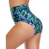 Tempt Me Women Retro High Waisted Bikini Bottoms Tummy Control Swimsuit Bottoms(Green Leaves)