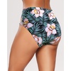 Tempt Me Womens High Cut High Waisted Bikini Bottoms Tummy Control Bathing Suit Bottoms Swim Bottom Swimsuit Bottom(Black Flower)