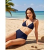 Tempt Me Womens High Cut High Waisted Bikini Bottoms Tummy Control Bathing Suit Bottoms Swim Bottom Swimsuit Bottom(Navy Blue)
