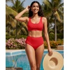 Tempt Me Womens High Cut High Waisted Bikini Bottoms Tummy Control Bathing Suit Bottoms Swim Bottom Swimsuit Bottom(Red)