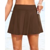 Tempt Me Women’s High Waisted Swim Skirt with Side Pocket Swim Skorts Tummy Control Swim Bottoms with Built-in Brief(Brown 1)