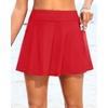 Tempt Me Women’s High Waisted Swim Skirt with Side Pocket Swim Skorts Tummy Control Swim Bottoms with Built-in Brief(Red 1)
