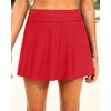 Tempt Me Women’s High Waisted Swim Skirt with Side Pocket Swim Skorts Tummy Control Swim Bottoms with Built-in Brief(Red 1)