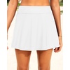 Tempt Me Women’s High Waisted Swim Skirt with Side Pocket Swim Skorts Tummy Control Swim Bottoms with Built-in Brief(White)