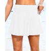 Tempt Me Women’s High Waisted Swim Skirt with Side Pocket Swim Skorts Tummy Control Swim Bottoms with Built-in Brief(White)