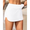Tempt Me Women’s High Waisted Swim Skirt with Zipper Pockets, Athletic Bikini Skirt Bottoms in Black, Medium(Solid White)