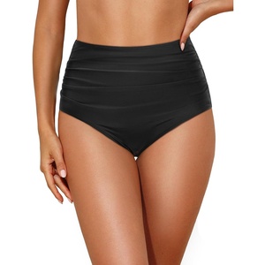 Tempt Me Women High Waisted Bikini Bottom Retro Ruched Swim Bottom Shirred Tankinis Brief(Black)
